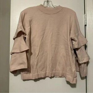 Mud Pie Tiered Ruffle Sleeves Sweater pale pink size L